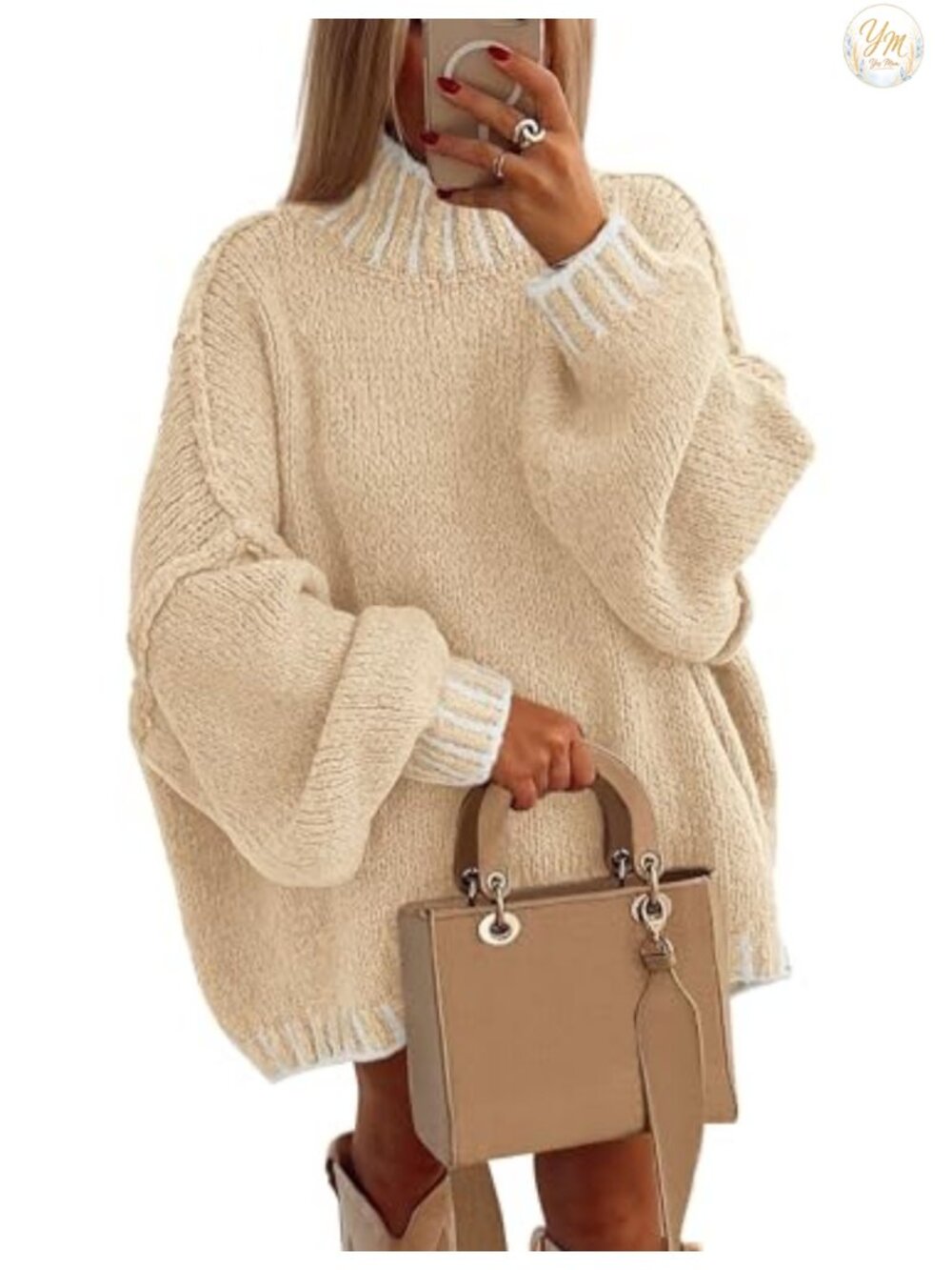 Chunky Knit Mock Neck Pullover Sweater Tunic Blouse Long Sleeve
